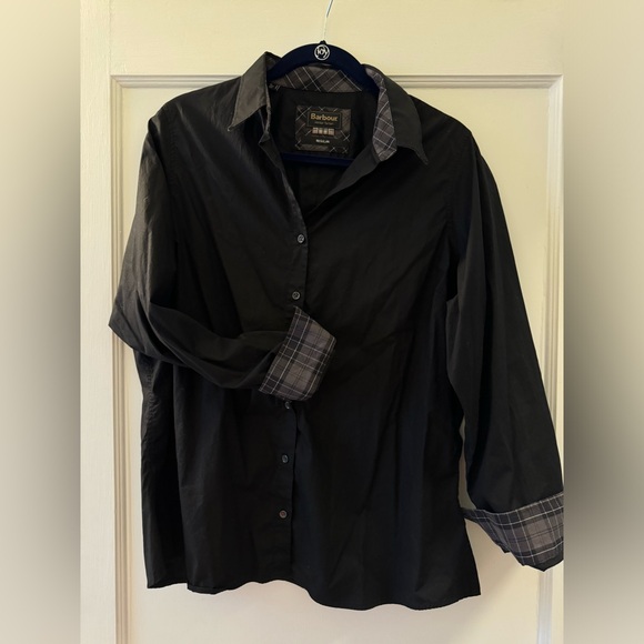 Barbour winter tartan black poplin Button Front Shirt size 14 U.S. - Picture 2 of 6
